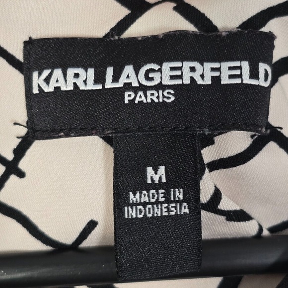 Karl Lagerfeld Womens Long Sleeve Blouse Size Medium White Black Check Career - Picture 4 of 12